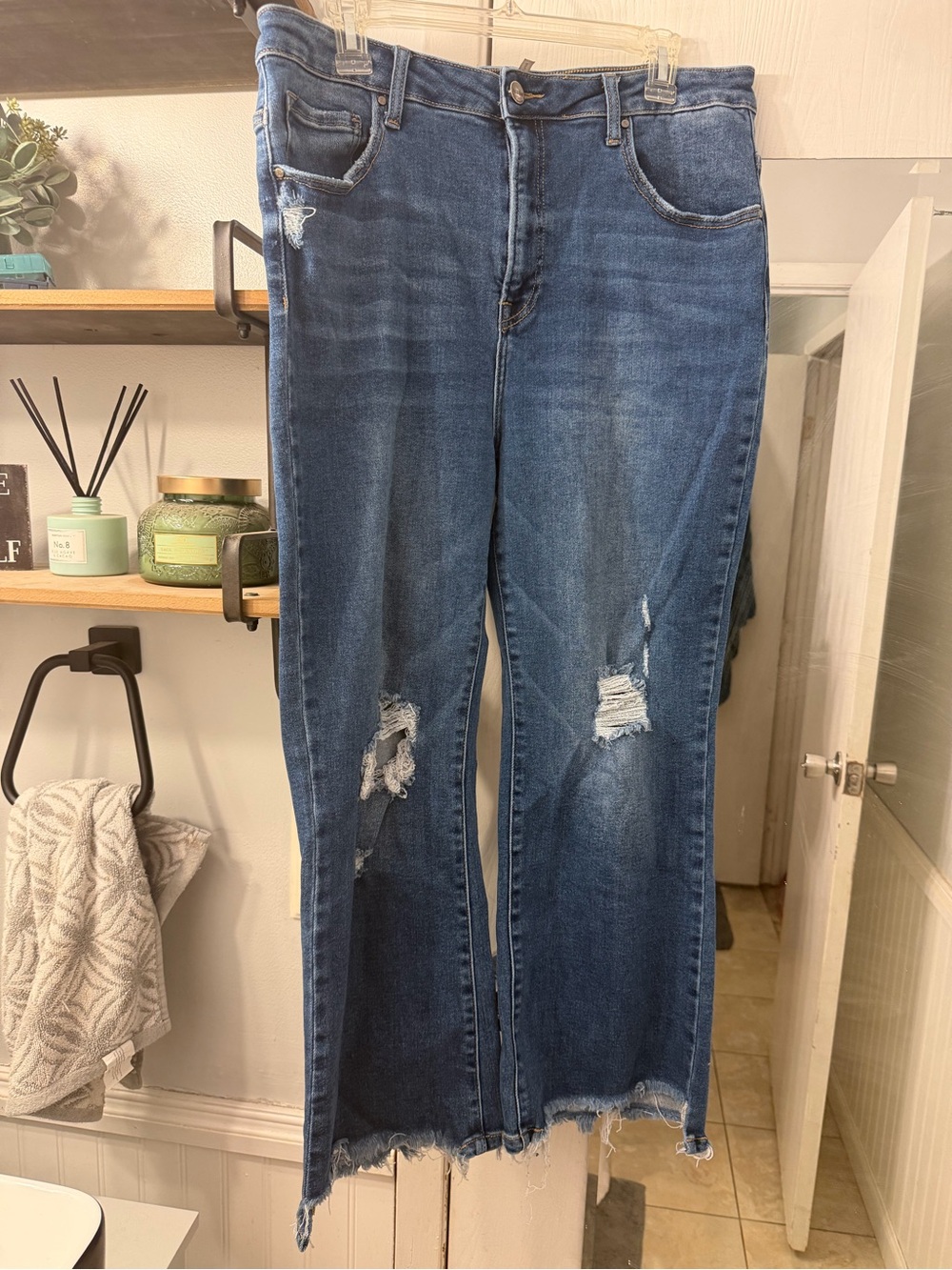 Women's Distressed Wide-Leg Jeans in Medium Blue